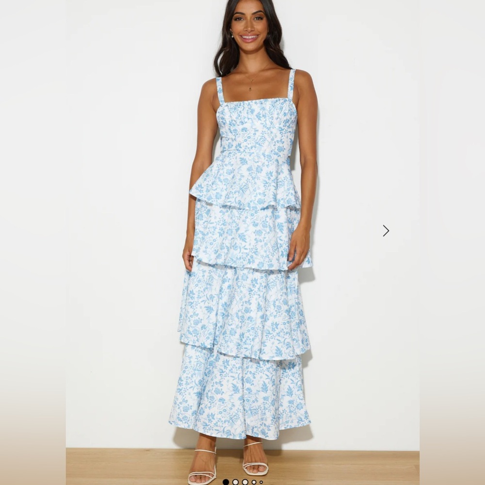 Hello Molly Blue Floral Tiered Maxi Dress